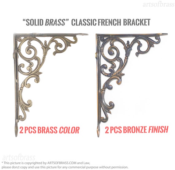 PAIR SOLID BRASS Strong Wall Shelf Bracket | Classic French Antique Brass Copper Classic Brass Floating Shelves Decor
