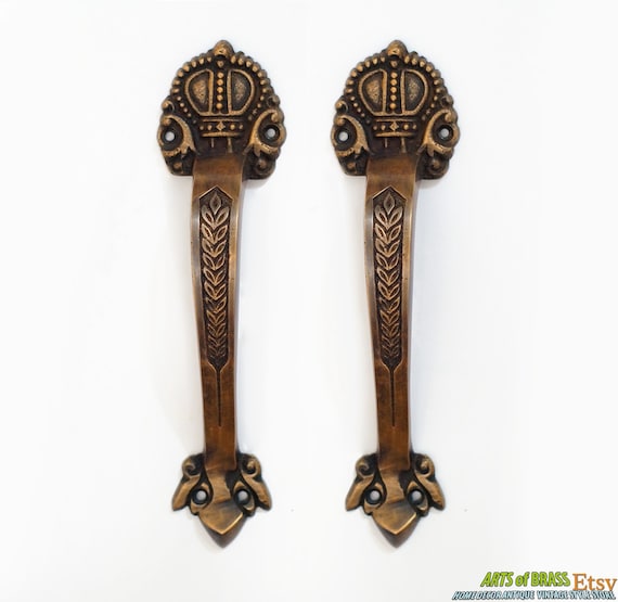 6.77" inches Lot of 2 pcs Vintage Victorian Crown Classic Kingdom Handle Solid Brass Cabinet Knob Pull Handle L031