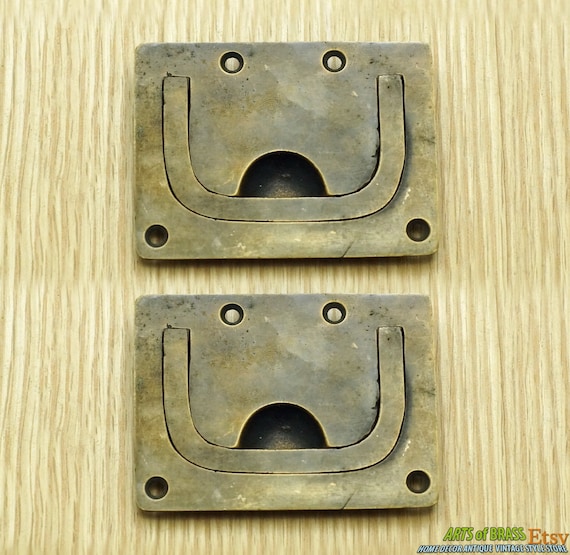 2.83" Inches Vintage Flush Lift Handle Solid Brass Antique Cabinet Drawer Door KNOB Pulls H033