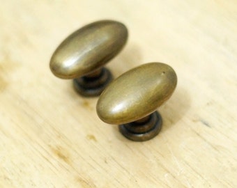 1.57" inches 2 pcs Vintage Retro Oval Ellipse Knobs Solid Brass Antique Cabinet Drawer Handle Pull N022