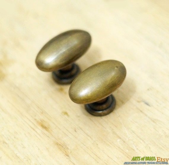 1.57" inches 2 pcs Vintage Retro Oval Ellipse Knobs Solid Brass Antique Cabinet Drawer Handle Pull N022