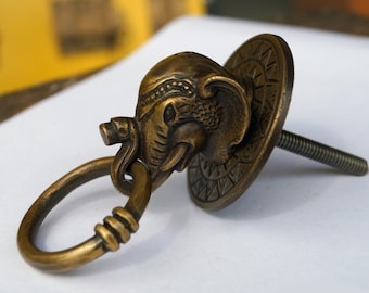 Lot of 2 pcs vintage antique Solid Brass ELEPHANT Cabinet Door Brass Round KNOB Drawer Pull