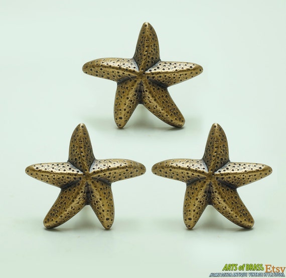 2.08" inches Lot of 3 pcs Vintage STARFISH Beach Antique Cabinet Drawer Solid Brass KNOB Drawer Handle Pulls N121