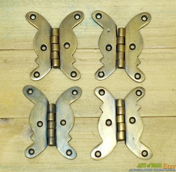 2.99" inches Lot of 4 pcs Vintage Escutcheons BUTTERFLY Hinge / Hinges Solid Brass Cabinet Door Hinges v057