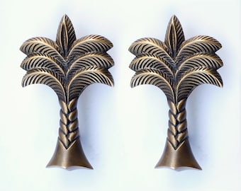 5.90" inches 2 pcs Vintage Solid Brass Big COCONUT PALM TREE Cabinet Door Brass Knob Drawer Pulls C143