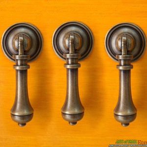 Lot of 3 pcs Vintage TEAR DROP Cudgel KNOB Drawer Handle Pull Antique Solid Brass