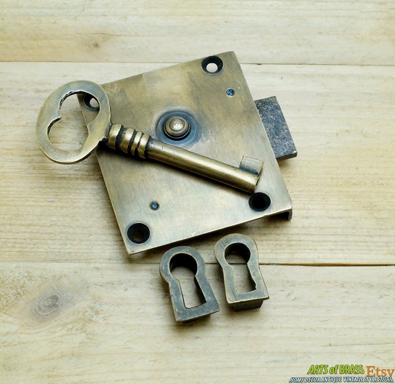 Set Vintage Skeleton KEY & LOCK With Escutcheon Key Hole Plate Etsy