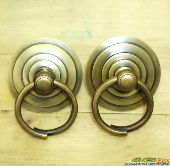 3.50" Lot of 2 pcs Vintage Big Round Swirl Antique Round Cabinet Door Solid Brass KNOB Drawer Pulls