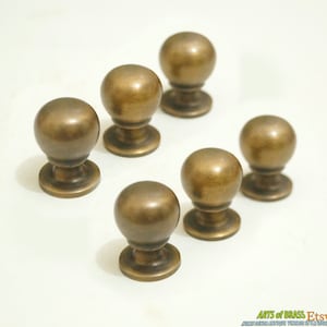 0.59&quot; Diameter inches Lot of 6 pcs Vintage Retro Solid Brass Round Cabinet Solid Brass Drawer Handle Knob Pulls N199