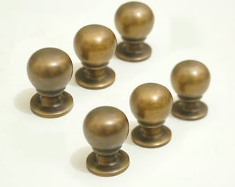 0.59" Diameter inches Lot of 6 pcs Vintage Retro Solid Brass Round Cabinet Solid Brass Drawer Handle Knob Pulls N199