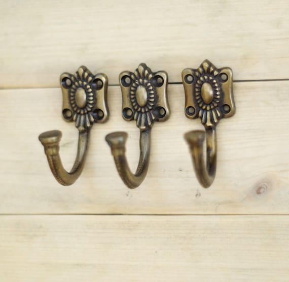 Lot of 3 pcs Classic Vintage Strong Single ANTIQUE Wall Mount Coat Hat HOOKS