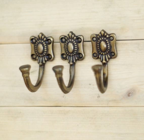 Lot of 3 Pcs Classic Vintage Strong Single ANTIQUE Wall Mount Coat Hat HOOKS  