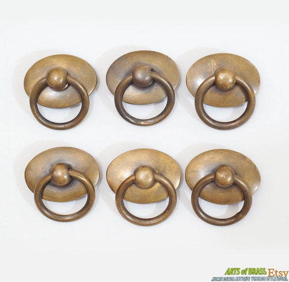 1.45" Lot of 6 pcs Vintage Retro Oval Solid Brass Antique Cabinet Drawer Handle Pulls P022