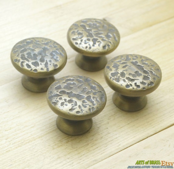 Lot of 4 pcs Vintage Retro Cookies Stone Round Knobs Handle Solid Brass Cabinet Knob Pull Handle KnTempa