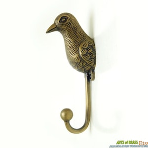 6.29" inches Vintage Canary Bird Animal hook Antique Solid Brass Strong Wall Coat Hat Hook