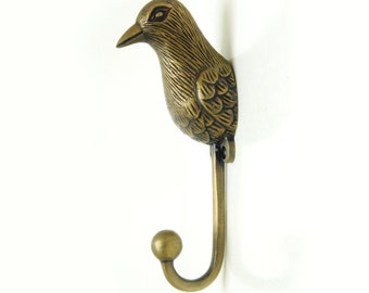 6.29&quot; inches Vintage Canary Bird Animal hook Antique Solid Brass Strong Wall Coat Hat Hook