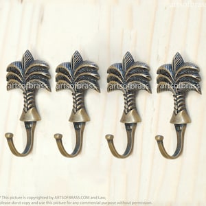 3.54&quot; inches Vintage Coconut PALM TREE HOOK Hanger Wall Mount Strong Hook Solid Brass Wall Coat Hat Hook U115