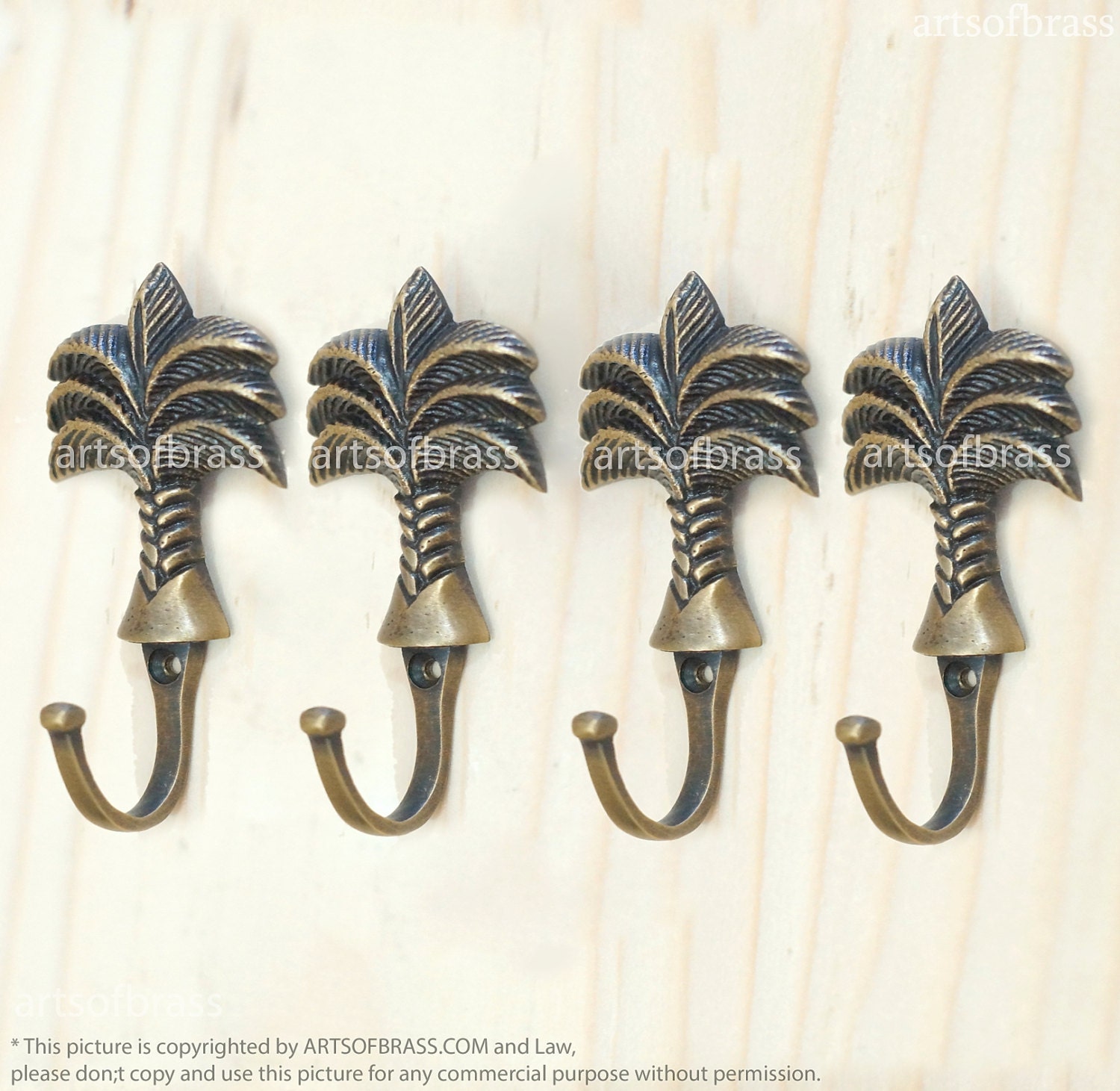 5-Pack Brass Palm Tree Wall Coat Hooks – Gold Towel/ Door Hangers For Bathroom