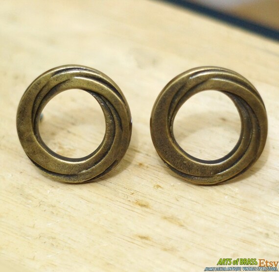 2.55" inches 2 pcs Vintage Solid Brass Retro Ring Swirl Round Antique Cabinet Brass KNOB Drawer Pulls C120