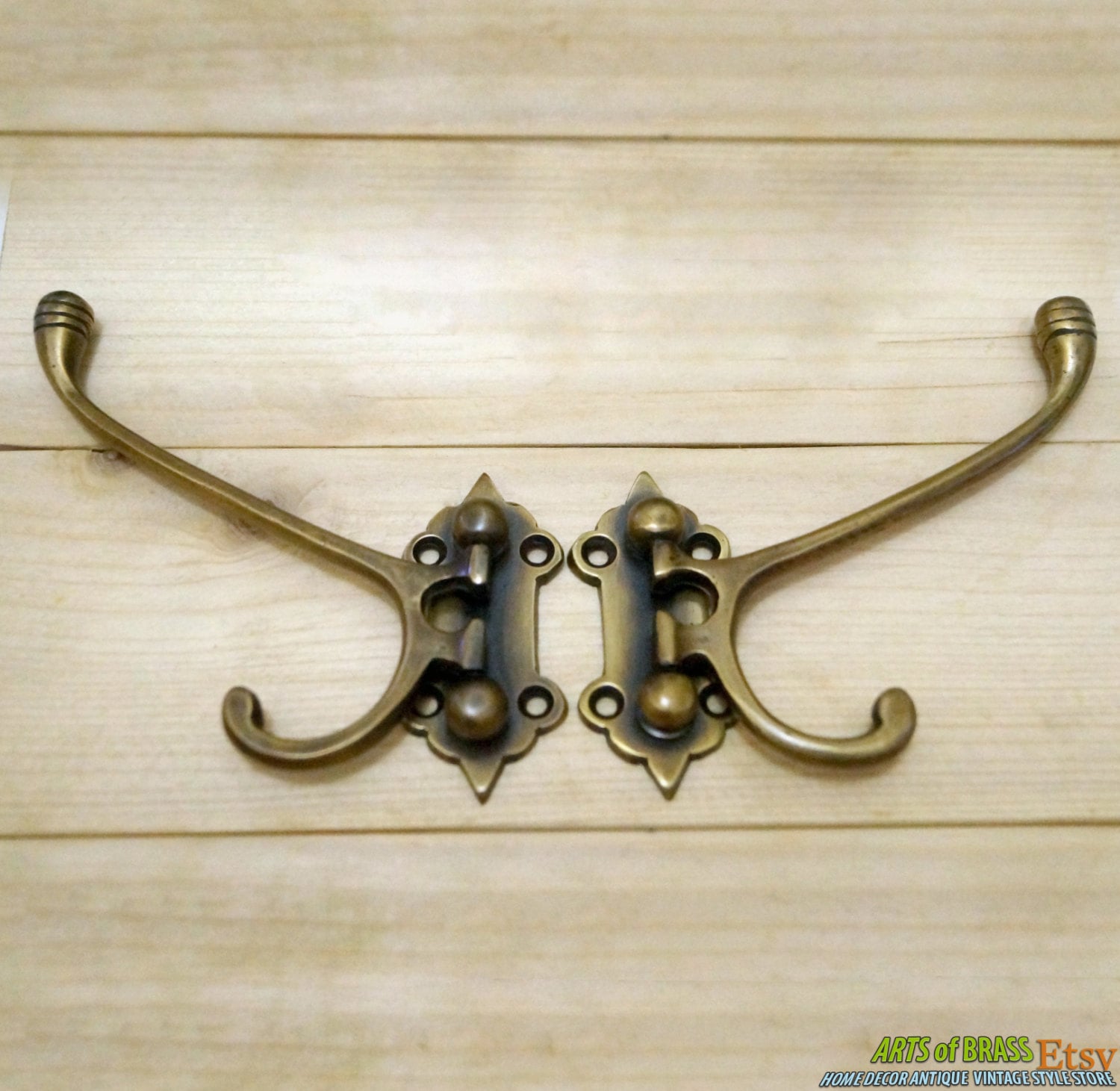 Vintage Western Folding Brass Wall Hooks Coat Hat Hook Set