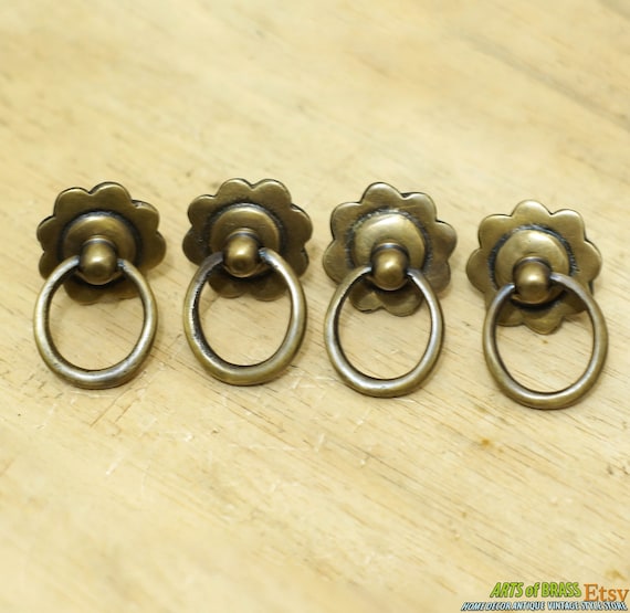 Lot of 4 pcs Vintage Retro Flowers Garden Round Knobs Solid Brass Antique Cabinet Drawer Knob Pull P010