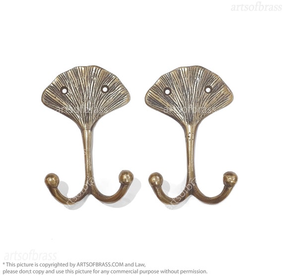 4.25" inches Lot of 2 pcs Vintage Brass Mushroom Tree Wall hook Solid Brass Strong Wall Coat Hat Hook Hanger
