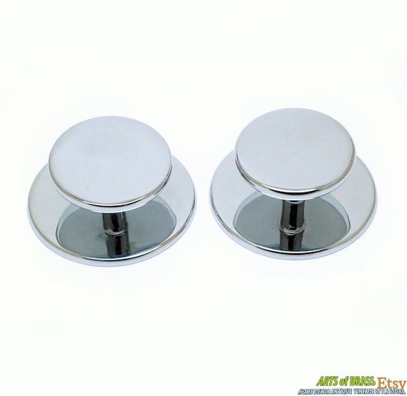 Lot of 2 pcs Silver CHROME FINISHING Western Retro Classic Round Solid Brass Cabinet Drawer KNOB Pulls JBK427