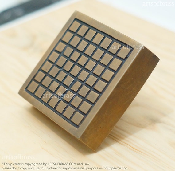 4.05" inches Vintage Solid Brass Retro Square Blocks Entry Door Handle JBG095