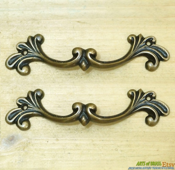 5.11" inches 2 pcs Vintage Victorian Artistic Deco Solid Brass Drawer Cabinet Brass Knob Drawer Handle Pulls