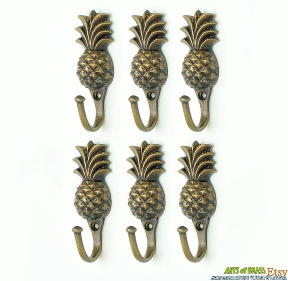 2.87" inches Vintage Vintage PINEAPPLE Fruits HOOK Hanger Wall Mount Strong Hook Antique Solid Brass Wall Coat Hat Hook N133