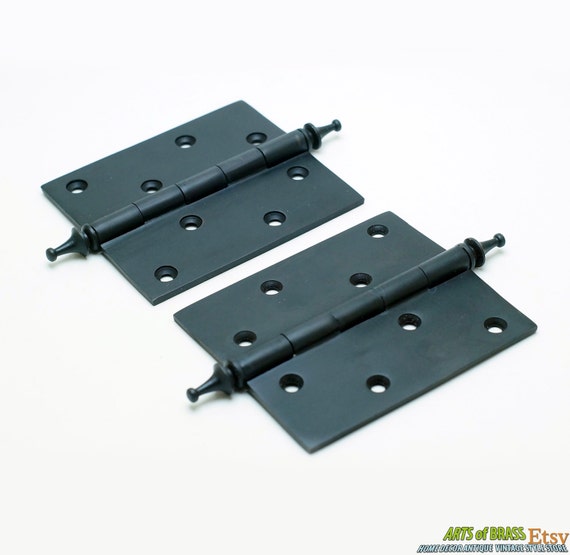 5.51" Inches Pair / 2 pcs Vintage Brass Door Hinge Finials Ball Cabinet Door Hinges Doff Finishing