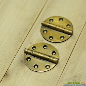 Lot of 2 pcs Antique Vintage ROUND Ordinary Hinge / Hinges Cabinet Solid Brass