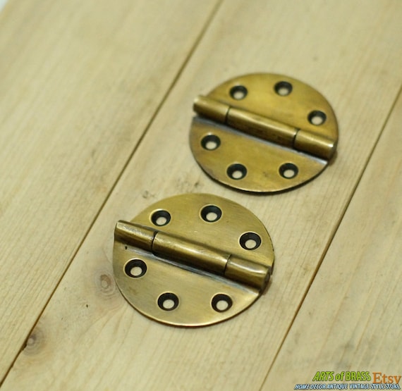 Lot of 2 pcs Antique Vintage ROUND Ordinary Hinge / Hinges Cabinet Solid Brass