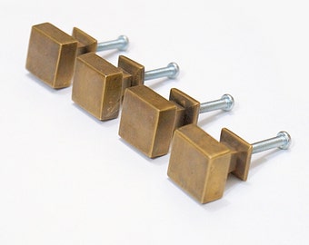 Lot of 4 pcs Vintage Retro Square Base Knobs Solid Brass Antique Cabinet Drawer Handle Pull