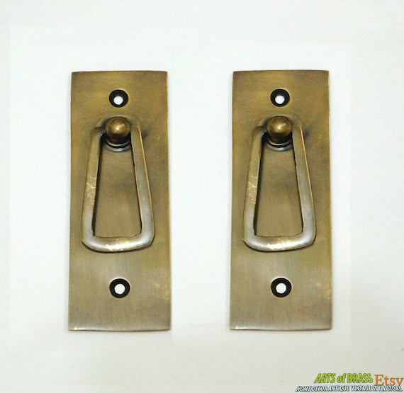 3.74" inches 2 pcs Vintage Old Plain Western Country Solid Brass Antique Cabinet Drawer Door Handle Pulls A131