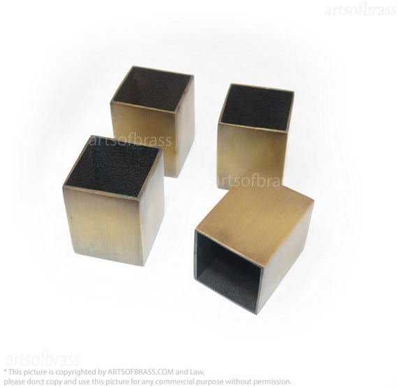 Solid Brass Square Leg Tips – Furniture Foot Covers for Table, Cabinet & Kitchen Island - Set of 4