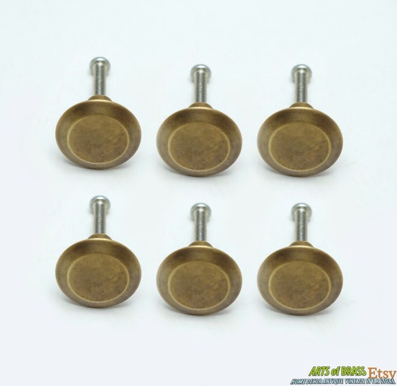 Lot of 6 pcs Vintage WESTERN Button Round Knob Solid Brass Hardware Cabinet Drawer Handle Knob Pulls N031