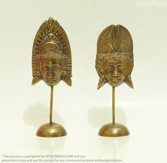 Pair Antique Vintage Balinese Brass  Traditional Couple Statue Rare Collectibles