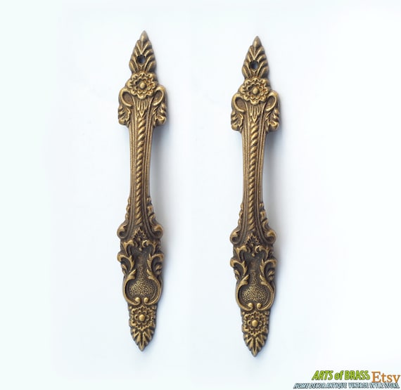7.28" inches 2 pcs Vintage Victorian Vertical Flower Solid Brass Drawer Cabinet Brass Knob Drawer Handle Pulls L032