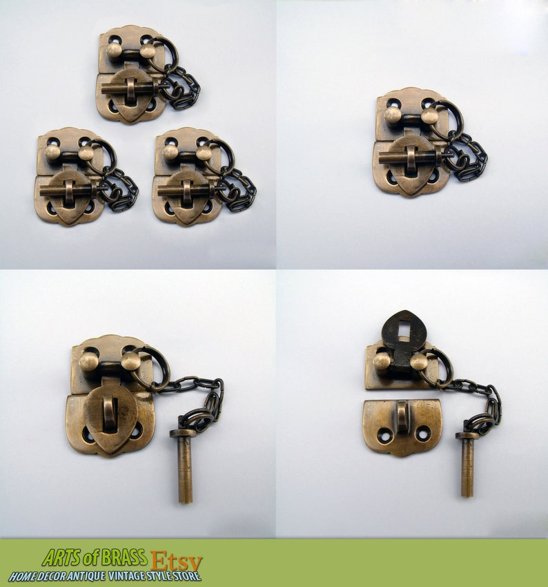 Lot of 3 pcs Solid Brass Vintage Handle Locking BOX LATCH Treasury Box