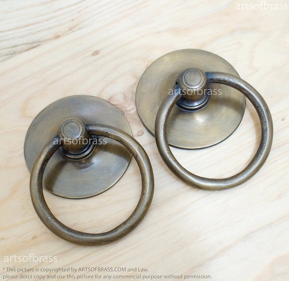 2.83" inches Vintage Retro Western Solid Brass Big ROUND Ring Pulls Cabinet Drawer Dresser Furniture Knob Pulls X075