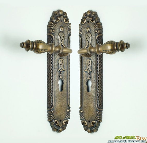 12.50" inches Set Vintage Victorian Classic Single Deadbolt Entry Door Set screen Handle Solid Brass Antique Cabinet Main Door handle AI003