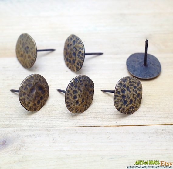 1.10" inches Lot of 6 pcs Vintage Solid Brass Retro wrought Iron Carving STONE Nail / Spike / Thumbtack / Hob Decor AA016