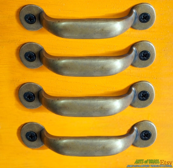 3.30" Lot of 4 pcs Vintage Solid Brass Simple RETRO Pull KNOB DRAWER Handle Pulls C064