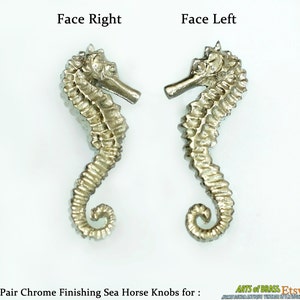 Pair set Right & Left SEAHORSE CHROME Cabinet handle Solid Brass KNOB antique Drawer Pull