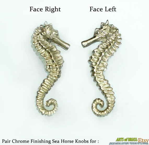 Pair Set Right Left Seahorse Chrome Cabinet Handle Solid Etsy