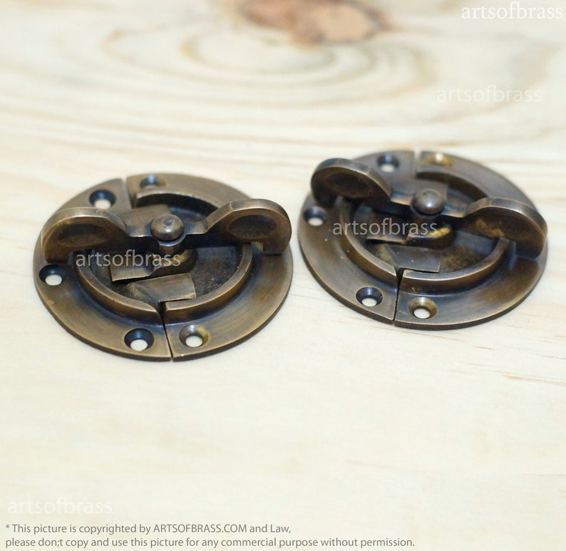 2.41" inches Vintage Retro Round Safe BOX DOOR LATCH Antique Solid Brass Latch Lock image 4