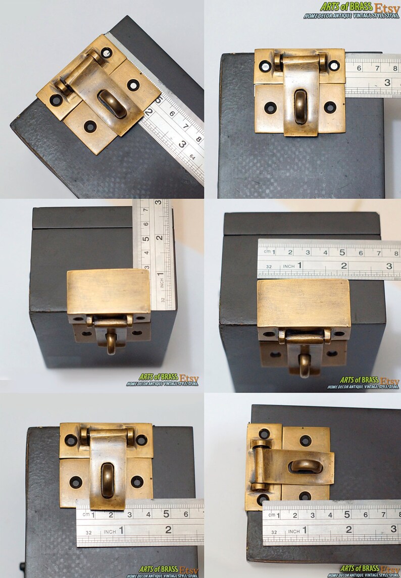 Lot of 2 pcs Vintage Retro Square Flip SAFE Door Box LATCH Antique Solid Brass