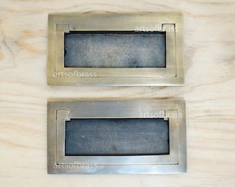 Lote de 2 tiradores empotrados Baldwin de latón macizo vintage con agarre rectangular de 4,72"