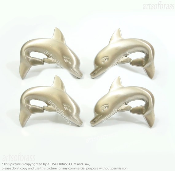 2 pairs Right & Left DOLPHIN Silver Doff / Matte Finishing Cabinet, Drawer, Dresser Solid Brass Pulls knobs Handle N174